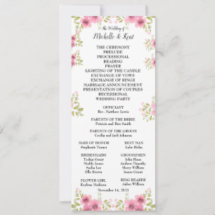 Watercolour Pink Anemone Wedding Program & Menu