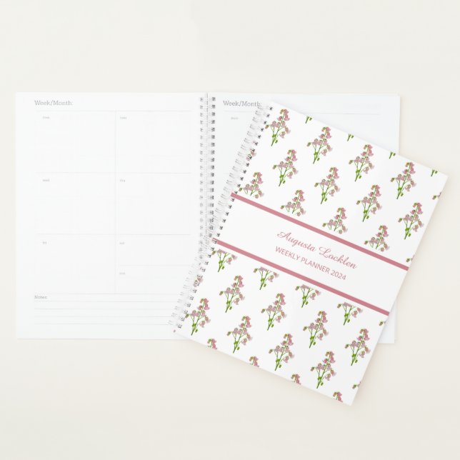Watercolour Pink Bellflower Pattern Weekly Planner (Display)