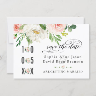 Watercolour Pink Blush Flowers Wedding Handwriting Save The Date