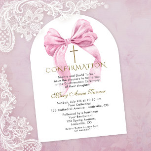 Watercolour Pink Bow Girl Confirmation Arch Invitation
