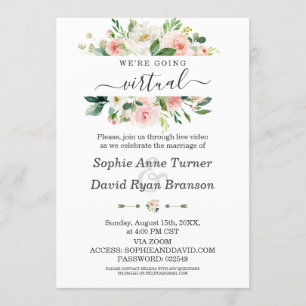 Watercolour Pink Cream Floral Virtual Wedding Invitation