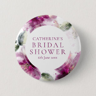 Watercolour Pink Lily Floral Bridal Shower 6 Cm Round Badge