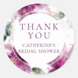 Watercolour Pink Lily Floral Bridal Shower Classic Round Sticker