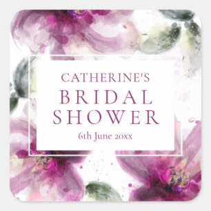 Watercolour Pink Lily Floral Bridal Shower Square Sticker