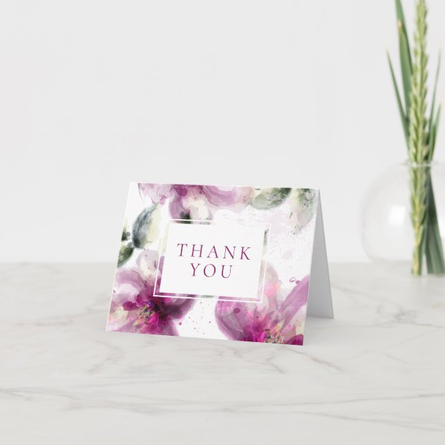 Watercolour Pink Lily Floral Thank You Card (Front)