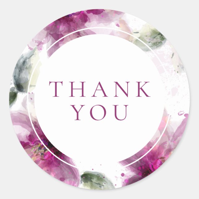 Watercolour Pink Lily Floral Thank You Classic Round Sticker (Front)