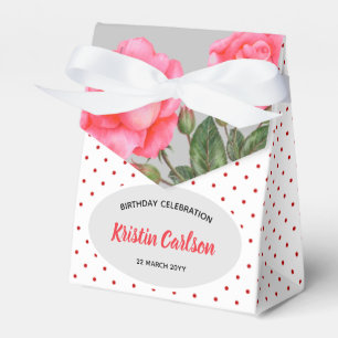 Watercolour Pink Rose Red White Polka Dots Pattern Favour Box