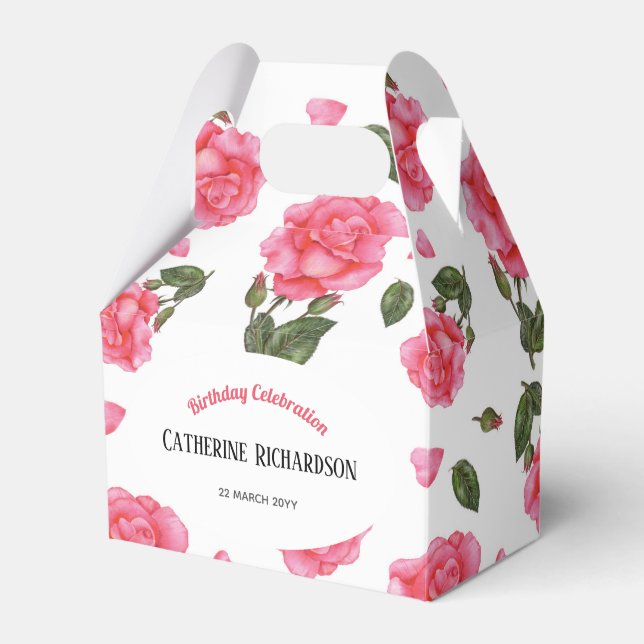 Watercolour Pink Rose Shabby Chic Design Favour Box (Front Side)