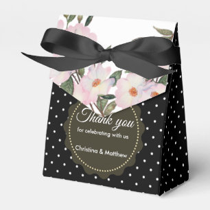 Watercolour Pink Roses Black White Polka Dots Favour Box