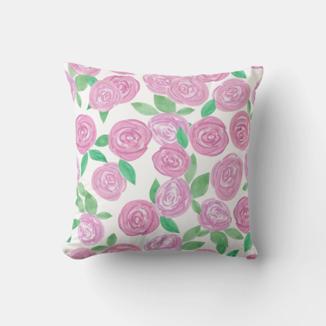 Watercolour , pink roses cushion (Front)