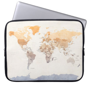 Watercolour Political Map of the World Laptop Sleeve