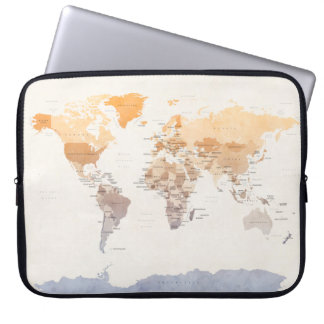 Watercolour Political Map of the World Laptop Sleeve