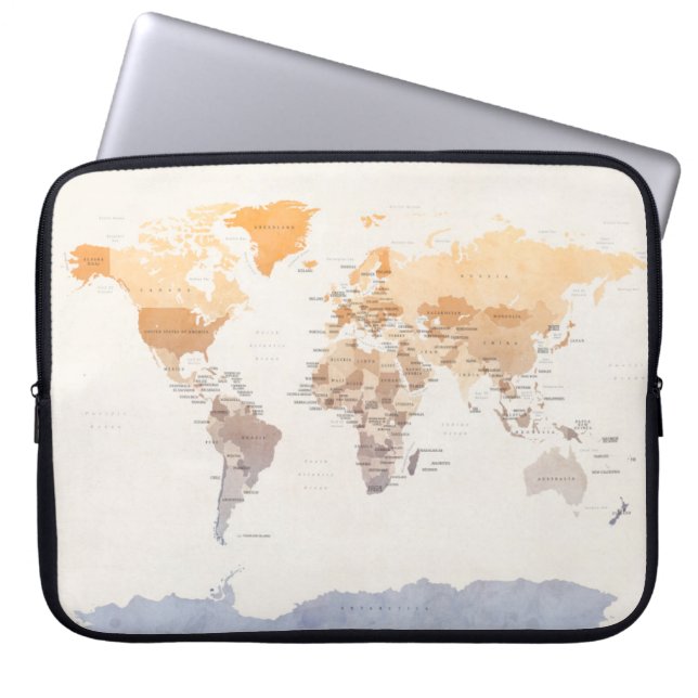 Watercolour Political Map of the World Laptop Sleeve (Front)