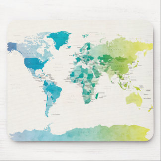 Watercolour Political Map of the World Mouse Pad