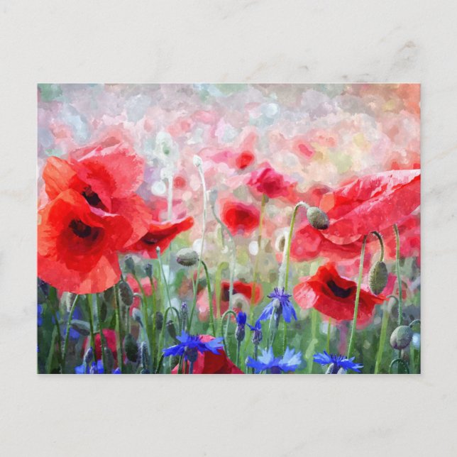 Watercolour Poppy Flower Postcard (Front)
