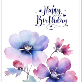 Watercolour Purple Flower Birthday Greeting Card