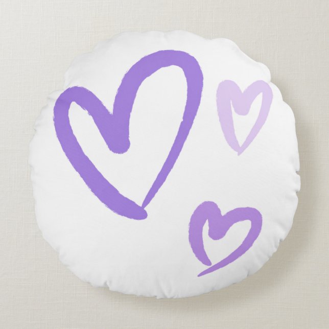 Watercolour  Purple Hearts Round Pillow  (Front)