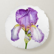 Watercolour Purple Iris ~ Chic Floral Round Pillow