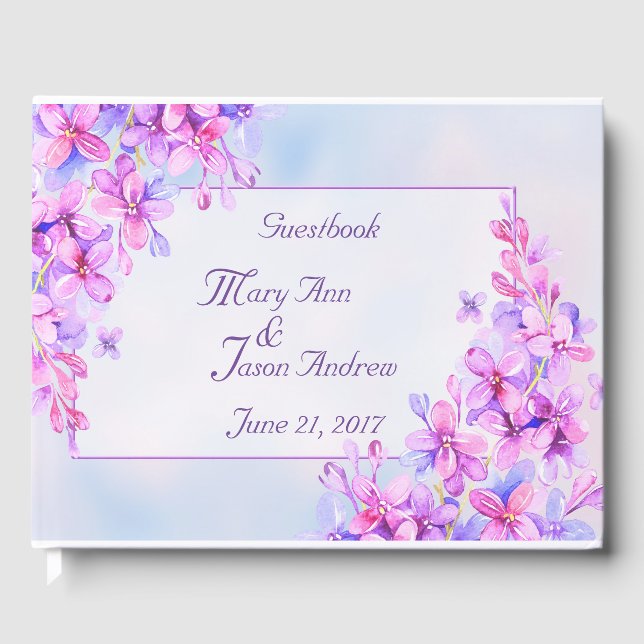 Watercolour Purple Lilac Flower Guestbook (Front)