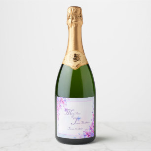 Watercolour Purple Lilac Flower  Sparkling Wine La Sparkling Wine Label