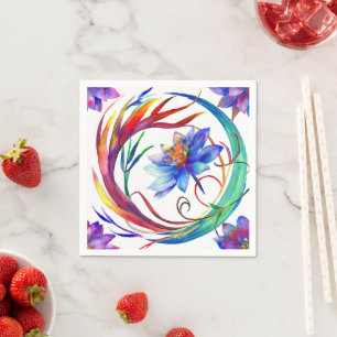 Watercolour purple pink floral wreath design napkin