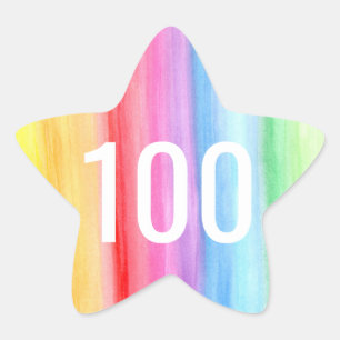 Watercolour Rainbow 100 - Numbers Star Sticker