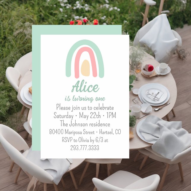 Watercolour rainbow green yellow  1st Birthday  Invitation (Creator Uploaded)
