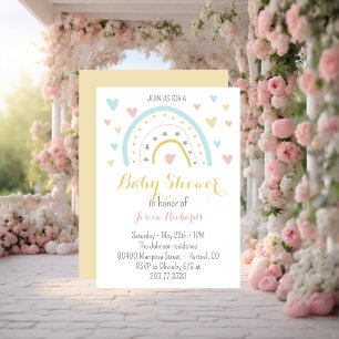 Watercolour rainbow hart pink blue Baby Shower   Invitation