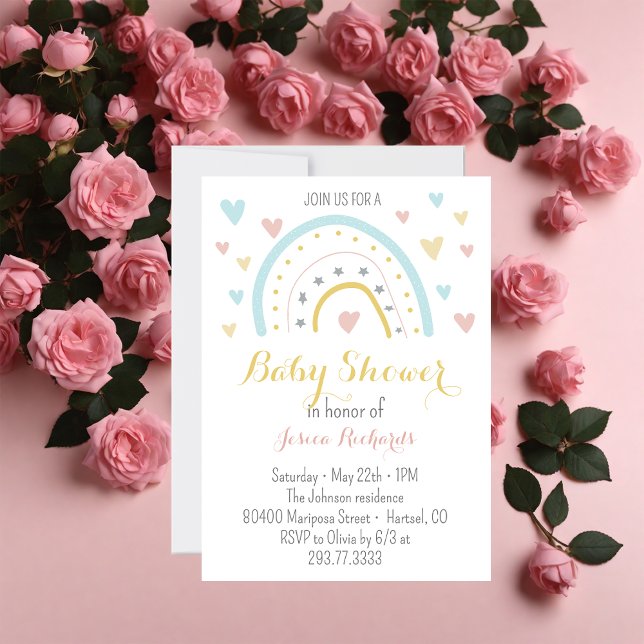 Watercolour rainbow hart pink blue Baby Shower  Invitation (Creator Uploaded)