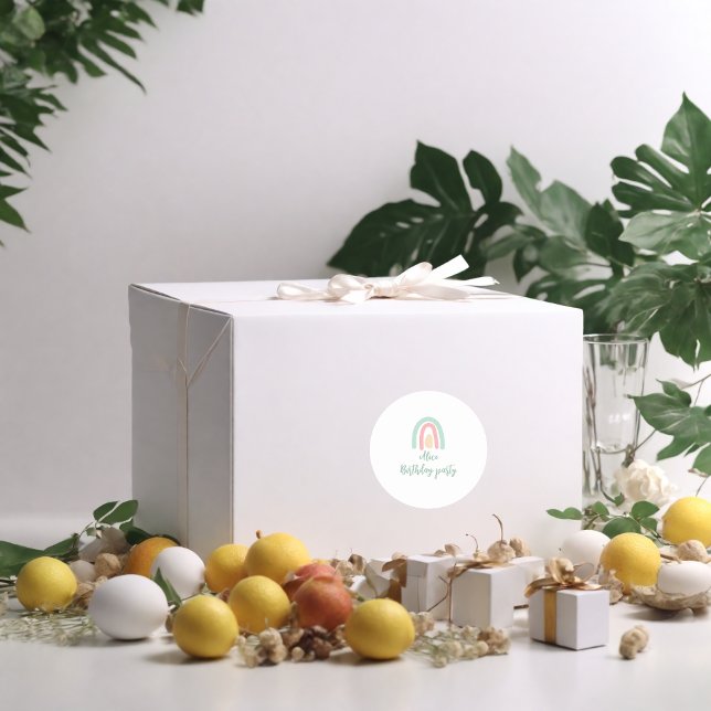 Watercolour rainbow minty green Birthday  Classic Round Sticker (Creator Uploaded)