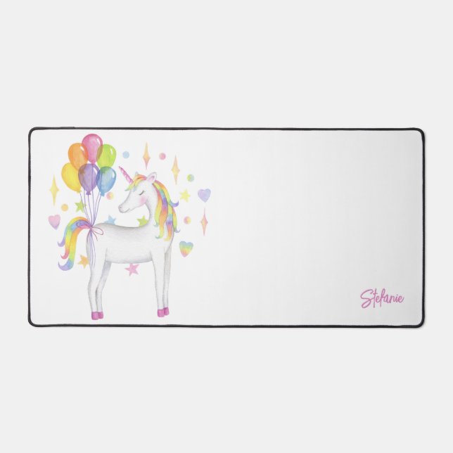 Watercolour Rainbow Unicorn Personalised Desk Mat (Front)
