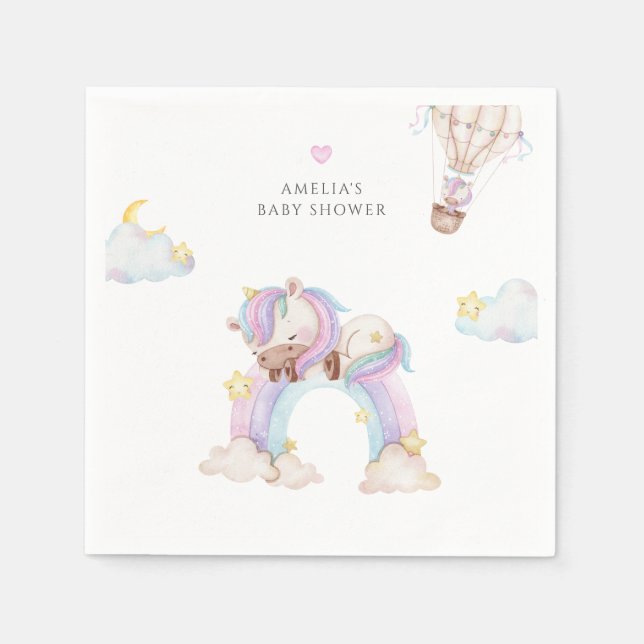 Watercolour Rainbow Unicorn Stars Baby Shower Napkin (Front)