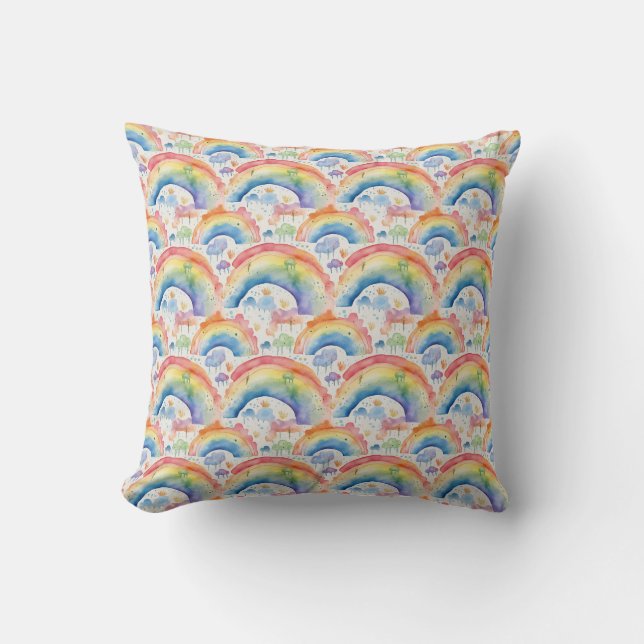 Watercolour Rainbows and Clouds  Cushion (Front)