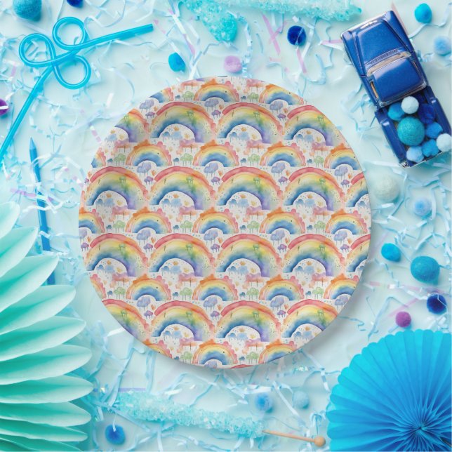 Watercolour Rainbows and Clouds  Paper Plate (Party)