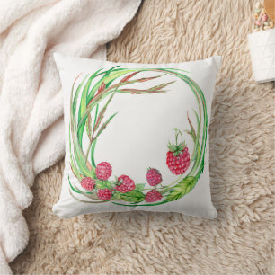 Watercolour raspberry weath design cushion