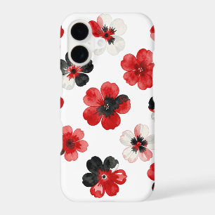 Watercolour Red Black White Floral iPhone case