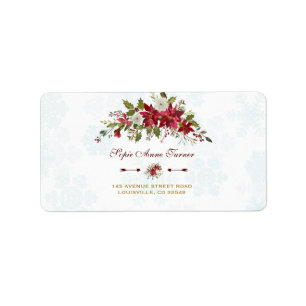Watercolour Red Poinsettia Snowflakes Wedding Label