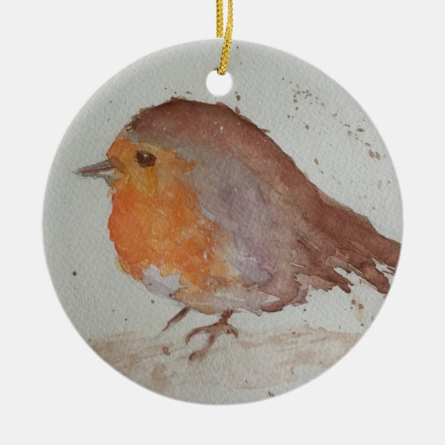 Watercolour Robin Ceramic Ornament (Front)