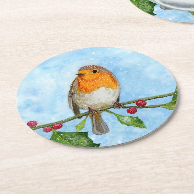 Watercolour Robin Paper Coaster (Angled)