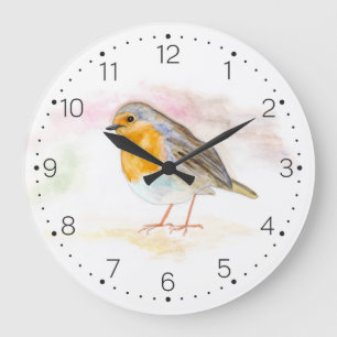 Watercolour Robin - Wall Clock With Numbers