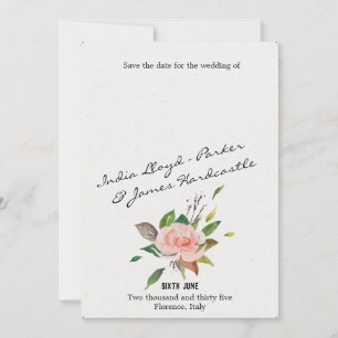 Watercolour Rose & foliage floral wedding   Save The Date