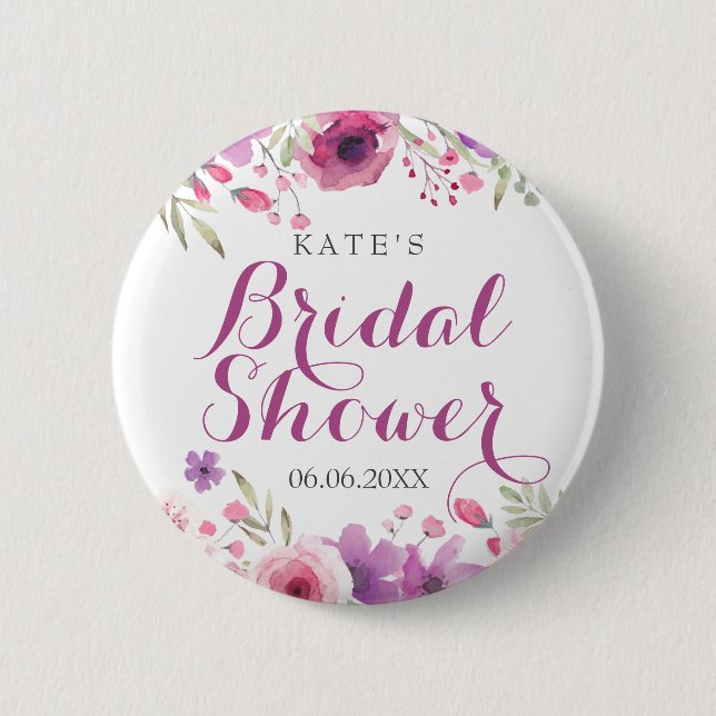 Watercolour Roses Bridal Shower 6 Cm Round Badge (Front)