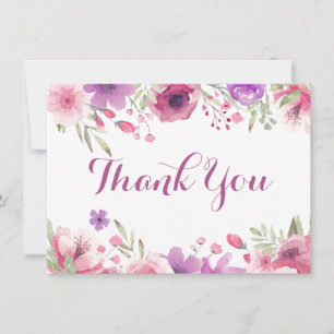 Watercolour Roses Floral Greenery Thank You Card