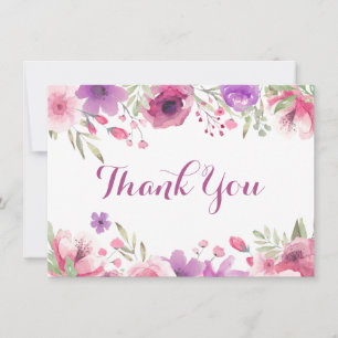 Watercolour Roses Greenery Script Thank You Card