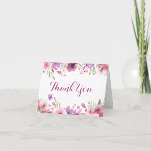 Watercolour Roses Script Thank You Card