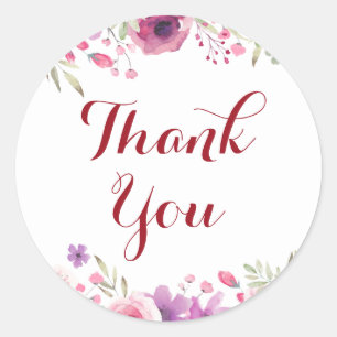 Watercolour Roses Thank You Classic Round Sticker