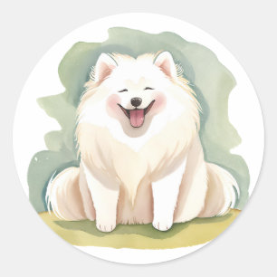 Watercolour Samoyed Dog Classic Round Sticker