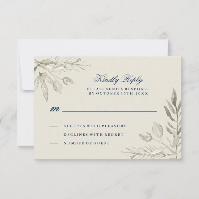 Watercolour Silver and Navy RSVP Card (Front)