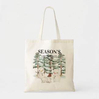 Watercolour Snowmen Scene  Tote Bag