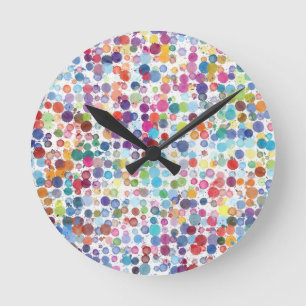 Watercolour Splash Dot Pattern Round Clock